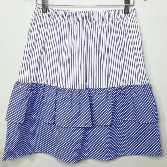 J. Crew Cocktail Hours Ruffle Striped Tiered Skirt Nwt 4 Blue & White - Picture 4 of 13